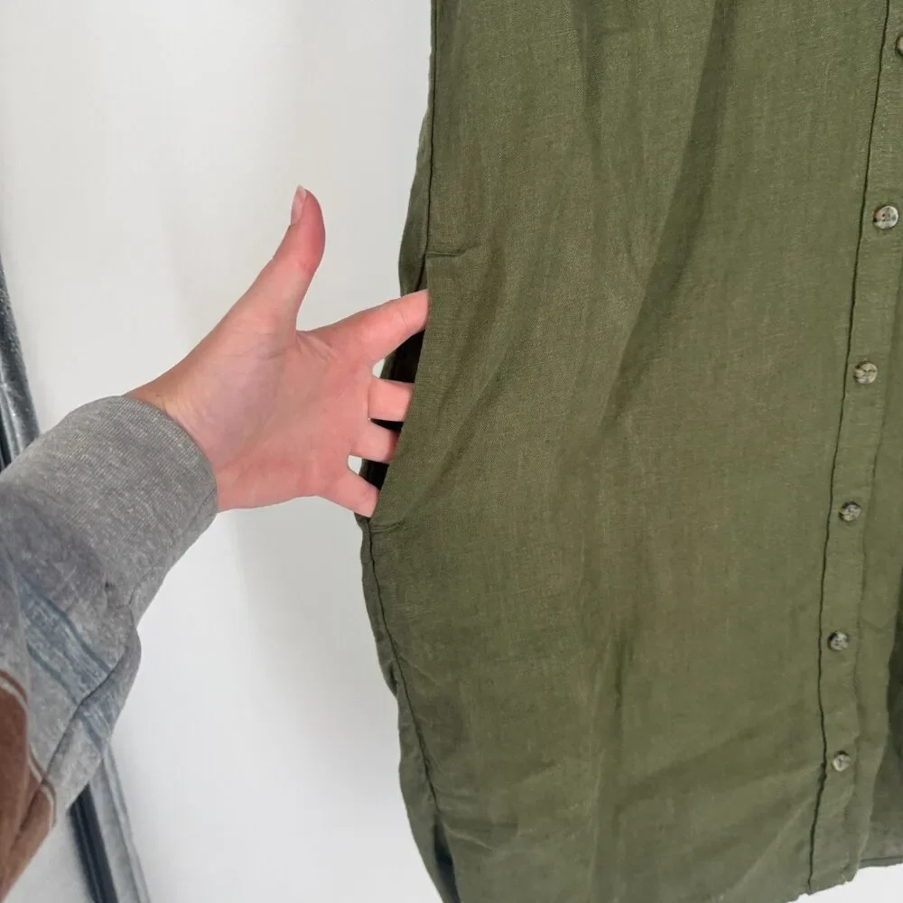 J.Crew Baird McNutt Shirt Dress Irish Linen Button Down Short Sleeve Green Sz S